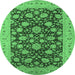 Round Oriental Emerald Green Industrial Rug, urb1679emgrn