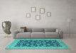 Machine Washable Oriental Turquoise Industrial Area Rugs in a Living Room,, wshurb1679turq