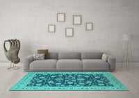 Machine Washable Oriental Turquoise Industrial Rug, wshurb1679turq