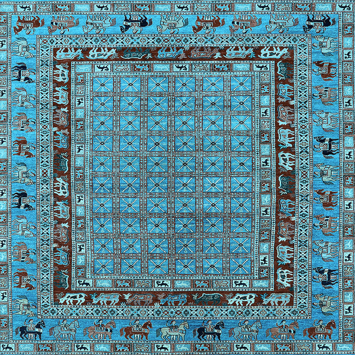 Square Machine Washable Oriental Light Blue Industrial Rug, wshurb1680lblu