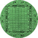 Round Oriental Emerald Green Industrial Rug, urb1680emgrn