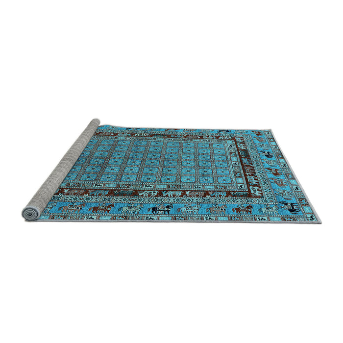 Sideview of Machine Washable Oriental Light Blue Industrial Rug, wshurb1680lblu