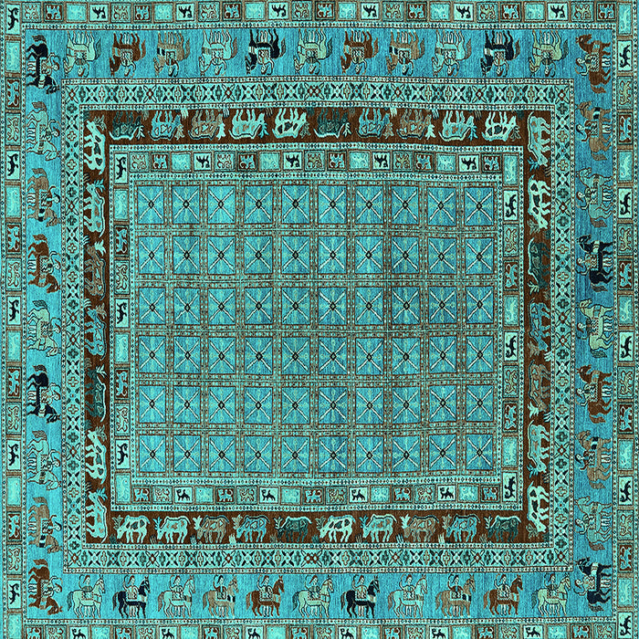 Square Machine Washable Oriental Turquoise Industrial Area Rugs, wshurb1680turq