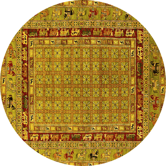 Round Oriental Yellow Industrial Rug, urb1680yw