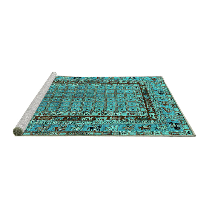 Sideview of Machine Washable Oriental Turquoise Industrial Area Rugs, wshurb1680turq