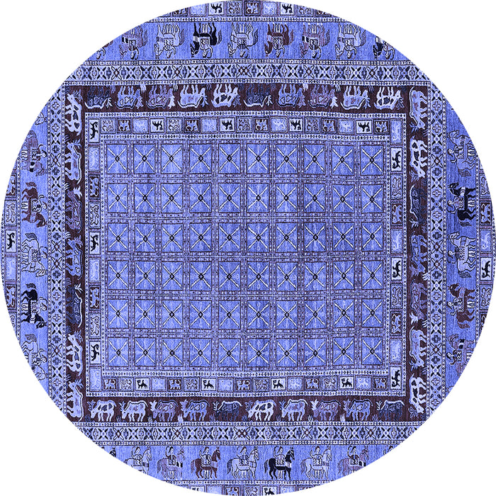 Round Machine Washable Oriental Blue Industrial Rug, wshurb1680blu