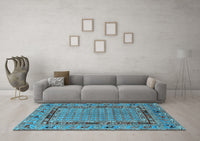 Machine Washable Oriental Light Blue Industrial Rug, wshurb1680lblu