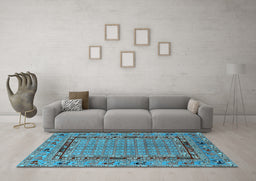 Machine Washable Oriental Light Blue Industrial Rug in a Living Room, wshurb1680lblu