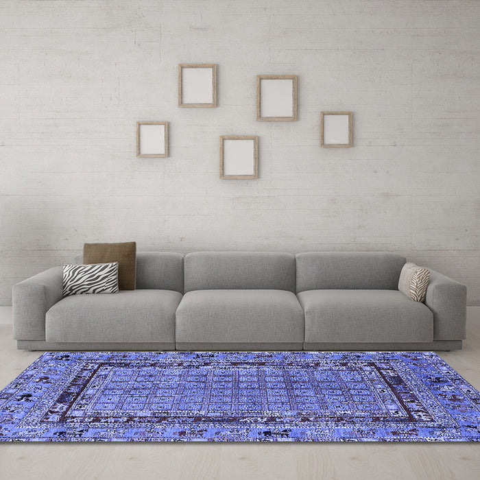 Machine Washable Oriental Blue Industrial Rug in a Living Room, wshurb1680blu