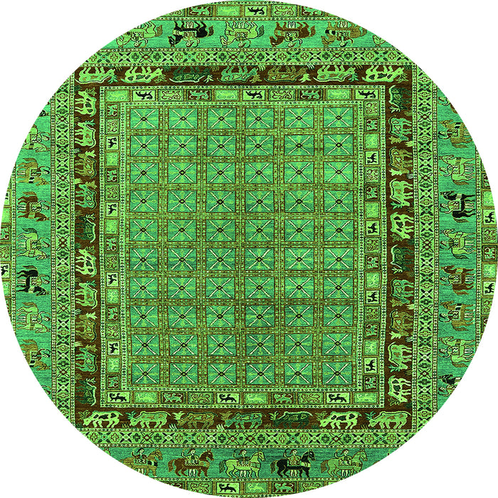 Round Oriental Green Industrial Rug, urb1680grn