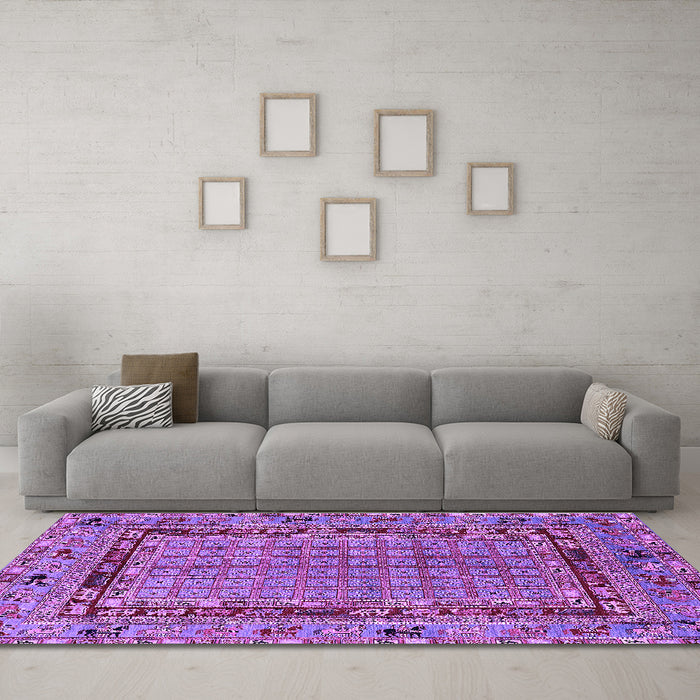 Machine Washable Oriental Purple Industrial Area Rugs in a Living Room, wshurb1680pur