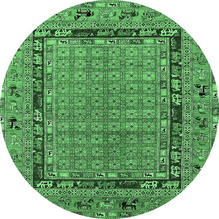 Round Machine Washable Oriental Emerald Green Industrial Area Rugs, wshurb1680emgrn