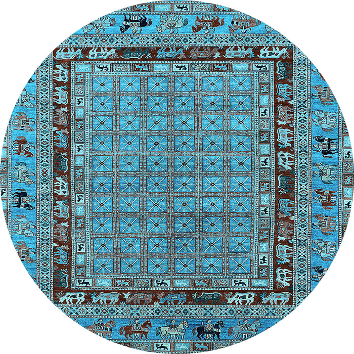 Round Machine Washable Oriental Light Blue Industrial Rug, wshurb1680lblu