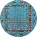 Round Oriental Light Blue Industrial Rug, urb1680lblu