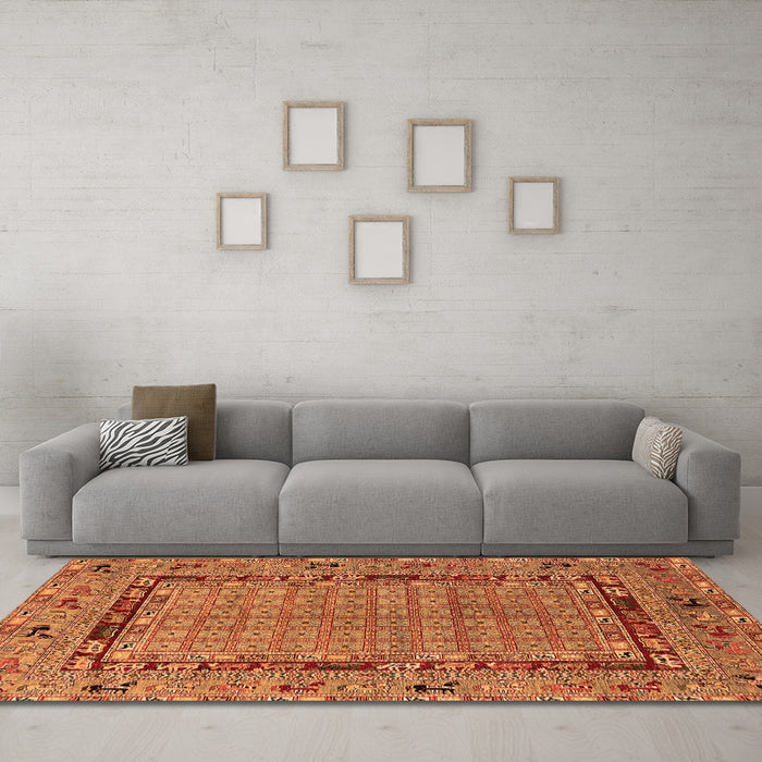 Machine Washable Oriental Orange Industrial Area Rugs in a Living Room, wshurb1680org