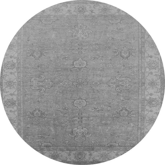 Round Machine Washable Oriental Gray Industrial Rug, wshurb1681gry