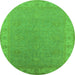 Round Machine Washable Oriental Green Industrial Area Rugs, wshurb1681grn