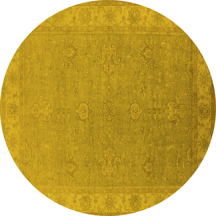 Round Machine Washable Oriental Yellow Industrial Rug, wshurb1681yw