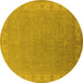 Round Machine Washable Oriental Yellow Industrial Rug, wshurb1681yw