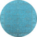 Round Machine Washable Oriental Light Blue Industrial Rug, wshurb1681lblu