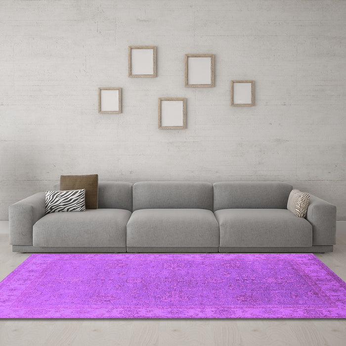 Machine Washable Oriental Purple Industrial Area Rugs in a Living Room, wshurb1681pur
