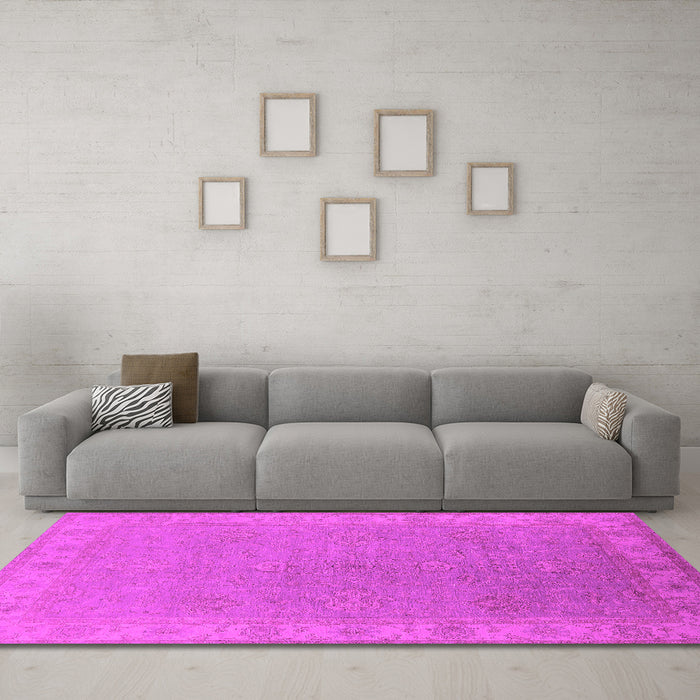 Machine Washable Oriental Pink Industrial Rug in a Living Room, wshurb1681pnk