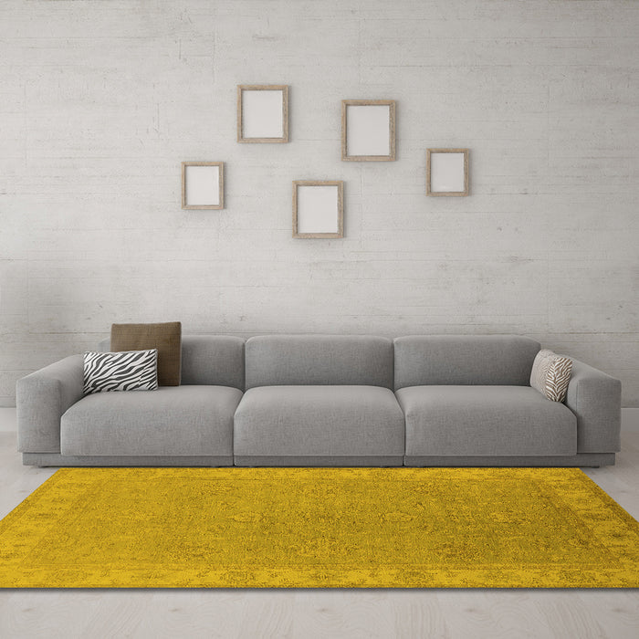 Machine Washable Oriental Yellow Industrial Rug in a Living Room, wshurb1681yw