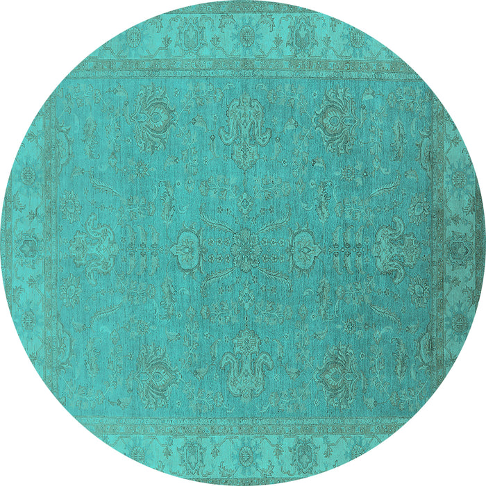 Round Oriental Turquoise Industrial Rug, urb1681turq