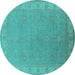 Round Oriental Turquoise Industrial Rug, urb1681turq