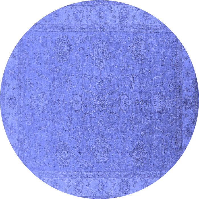 Round Machine Washable Oriental Blue Industrial Rug, wshurb1681blu