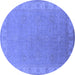 Round Machine Washable Oriental Blue Industrial Rug, wshurb1681blu