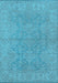 Machine Washable Oriental Light Blue Industrial Rug, wshurb1682lblu