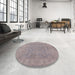 Round Mid-Century Modern Rose Purple Oriental Rug in a Office, urb1682