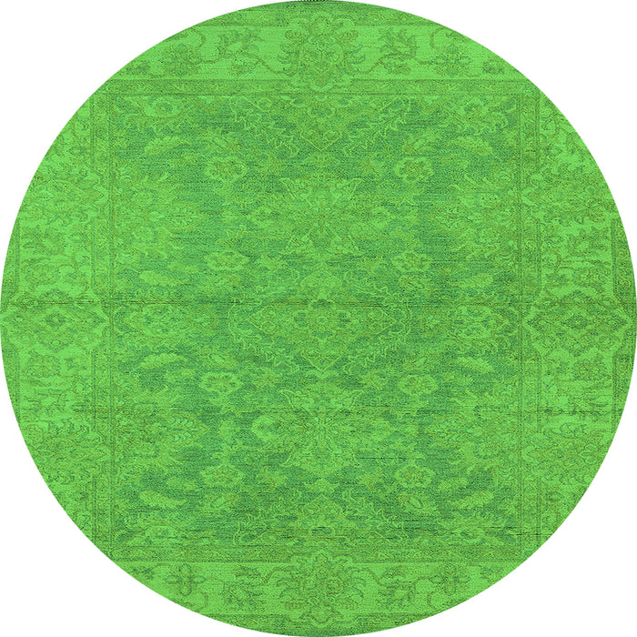 Round Machine Washable Oriental Green Industrial Area Rugs, wshurb1682grn