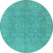 Round Oriental Turquoise Industrial Rug, urb1682turq