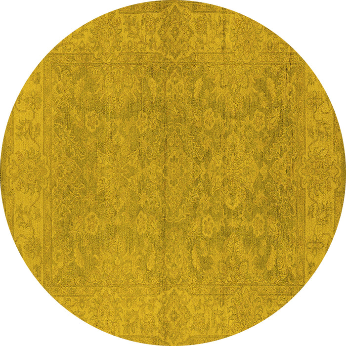 Round Machine Washable Oriental Yellow Industrial Rug, wshurb1682yw