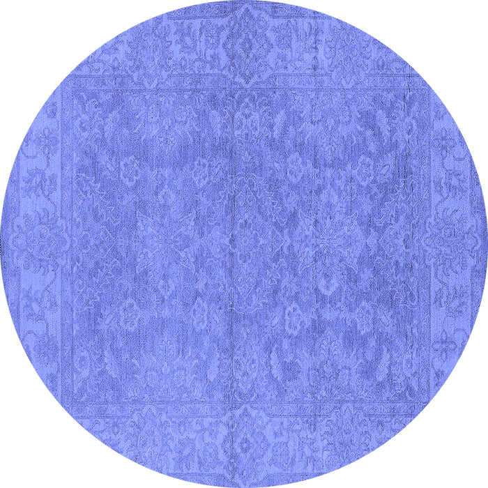Round Machine Washable Oriental Blue Industrial Rug, wshurb1682blu