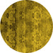 Round Oriental Yellow Industrial Rug, urb1683yw