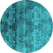 Round Oriental Turquoise Industrial Rug, urb1683turq