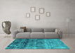 Machine Washable Oriental Turquoise Industrial Area Rugs in a Living Room,, wshurb1683turq