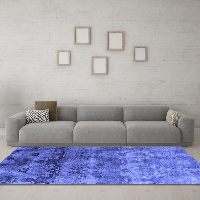 Machine Washable Oriental Blue Industrial Rug in a Living Room, wshurb1683blu