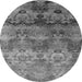 Round Machine Washable Oriental Gray Industrial Rug, wshurb1683gry