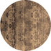 Round Oriental Brown Industrial Rug, urb1683brn