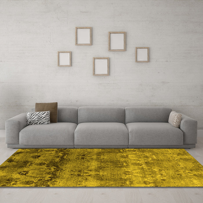 Machine Washable Oriental Yellow Industrial Rug in a Living Room, wshurb1683yw
