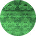 Round Machine Washable Oriental Green Industrial Area Rugs, wshurb1683grn