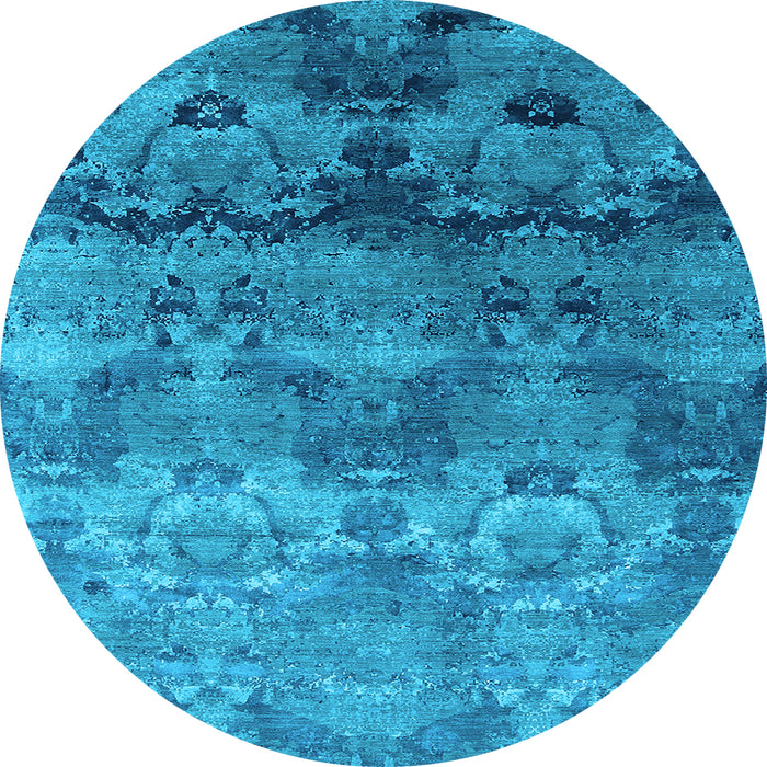 Round Machine Washable Oriental Light Blue Industrial Rug, wshurb1683lblu