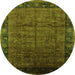 Round Machine Washable Oriental Green Industrial Area Rugs, wshurb1684grn