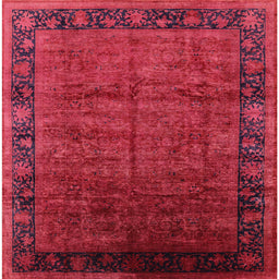 Square Mid-Century Modern Bright Maroon Red Oriental Rug, urb1684