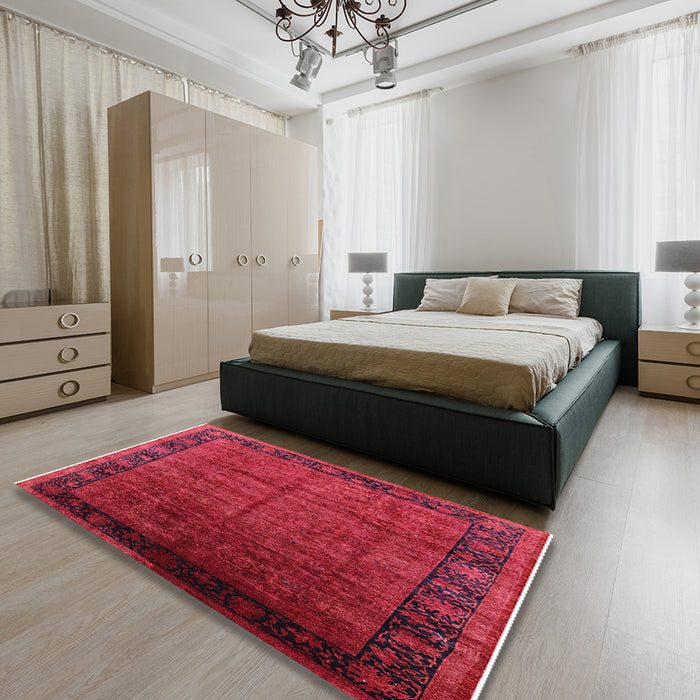 Machine Washable Industrial Modern Bright Maroon Red Rug in a Bedroom, wshurb1684