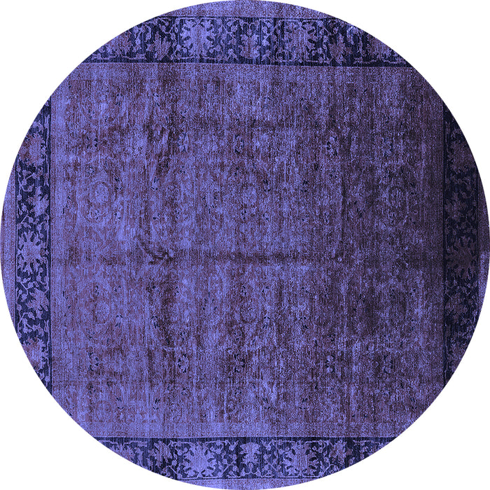 Round Machine Washable Oriental Blue Industrial Rug, wshurb1684blu